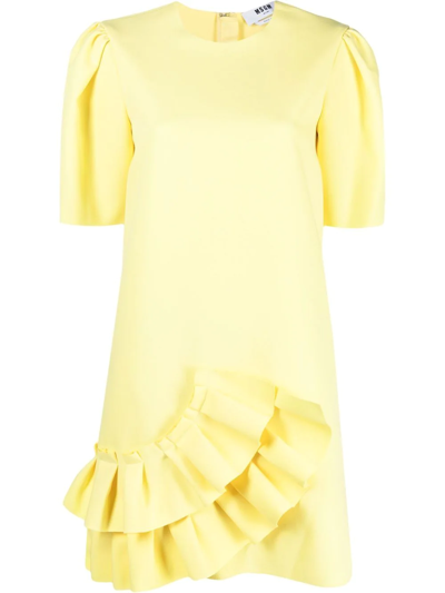 Msgm Ruffle-detail Short-sleeved Dress In 黄色