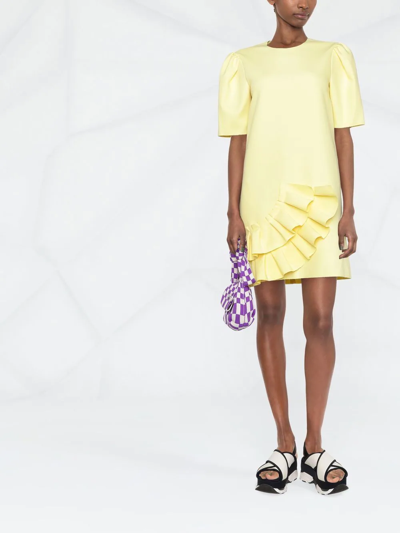 Msgm Ruffle-detail Short-sleeved Dress In 黄色