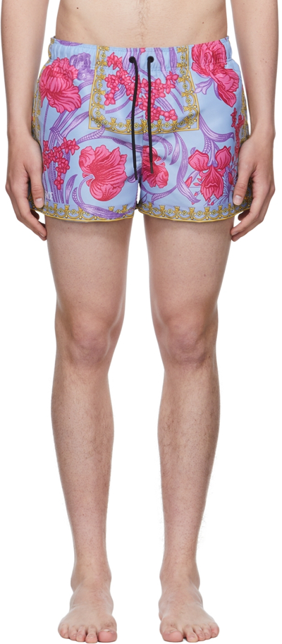 Shop Versace Blue Polyester Swim Shorts In 5v250 Pink/blue