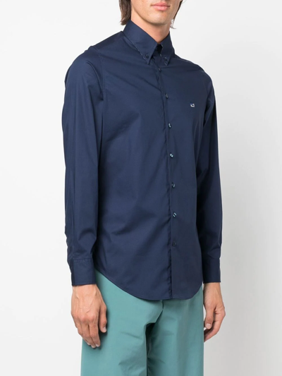 Shop Etro Logo-embroidered Cotton Shirt In 蓝色