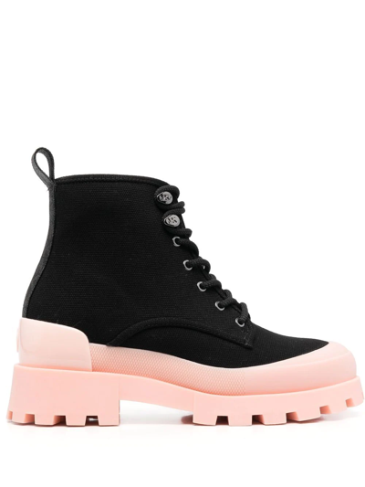 Shop Michael Michael Kors Two-tone Lace-up Boots In 黑色