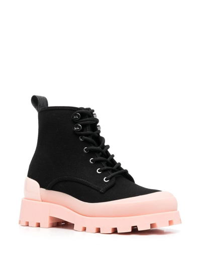 Shop Michael Michael Kors Two-tone Lace-up Boots In 黑色
