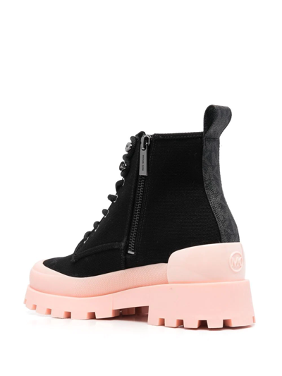 Shop Michael Michael Kors Two-tone Lace-up Boots In 黑色