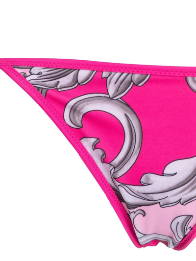 Shop Versace Baroque Pattern-print Bikini Bottoms In 粉色