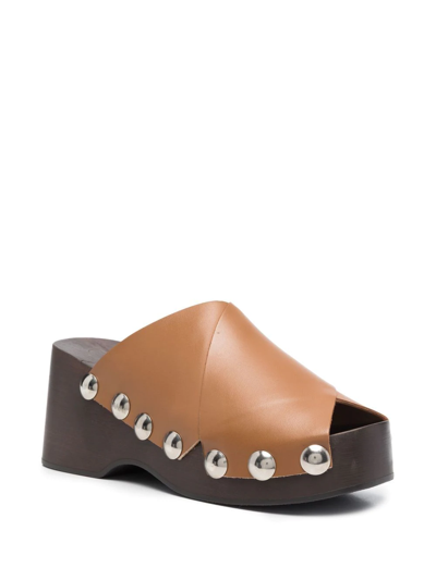 Shop Ganni Stud-detail Open Toe Sandals In 褐色