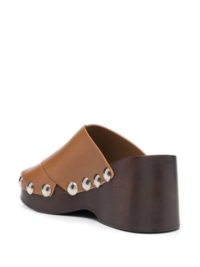 Shop Ganni Stud-detail Open Toe Sandals In 褐色