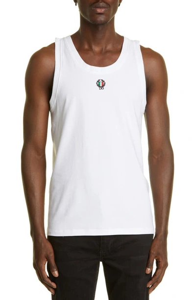 Dolce & Gabbana Two-way Stretch Cotton Singlet With Patch In White