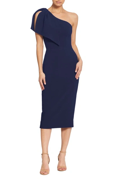 Shop Dress The Population Tiffany One-shoulder Midi Dress In Midnight