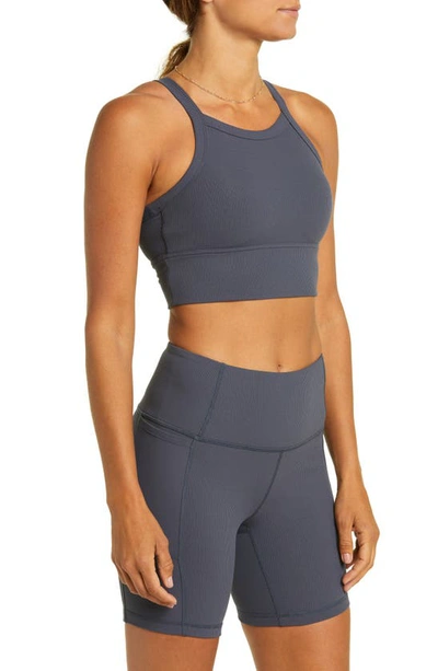 Zella Live In Rib Longline Bra In Navy India Ink