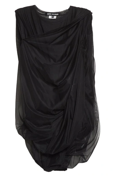 Shop Junya Watanabe Sleeveless Drape Detail Tulle Blouse In Black