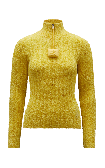 Shop Moncler Genius 1 Moncler Jw Anderson Half-zip Ribbed-knit Sweater In Yellow