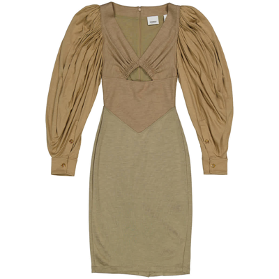 Burberry Ladies Pecan Melange Panelled Wool Silk Jersey Dress, Brand Size 2  (us Size 0) In N,a | ModeSens