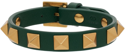 Shop Valentino Green Leather Rockstud Bracelet In Js8 English Green