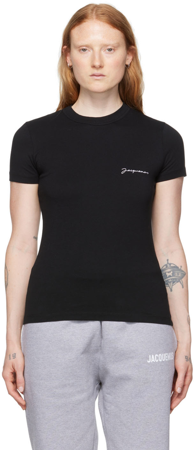 Shop Jacquemus Black 'le T-shirt Brodé' T-shirt In 990 Black