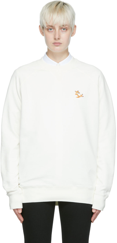 Shop Maison Kitsuné Off-white Chillax Fox Sweatshirt In P700 Ecru