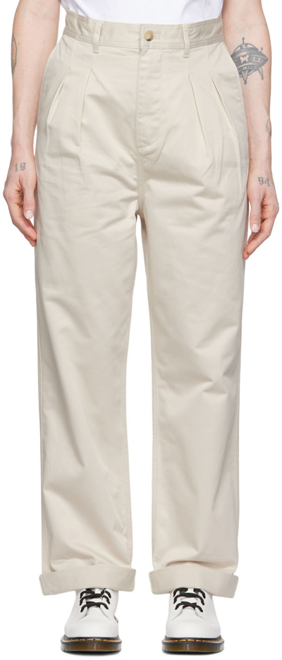 Shop Maison Kitsuné Off-white Olympia Le-tan Cotton Trousers In P105 Chalk
