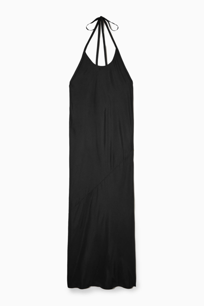 Shop Cos Silk Halterneck Midi Dress In Black