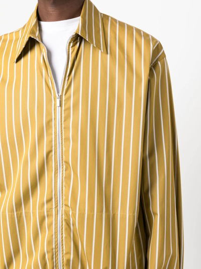 Shop Pt Torino Striped Zip-up Shirt Jacket In Yellow