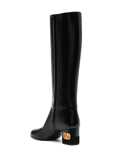 Valentino Vlogo Heel Knee-high Boots In Black