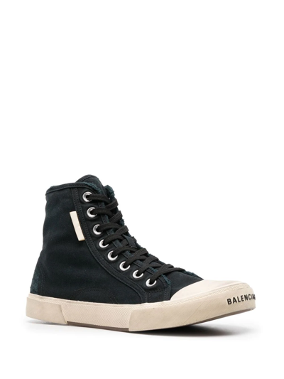 Balenciaga Men's Paris High-top Distressed Canvas Sneakers In Black
