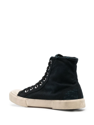 Balenciaga Men's Paris High-top Distressed Canvas Sneakers In Black