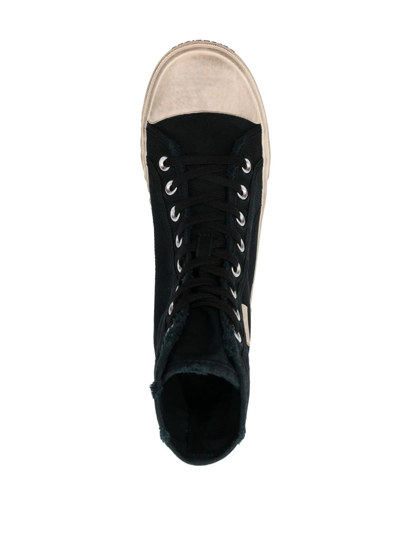 Balenciaga Men's Paris High-top Distressed Canvas Sneakers In Black