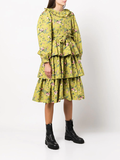 Shop Batsheva Floral-print Ruffled Dress In Green