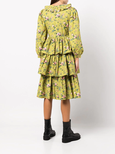 Shop Batsheva Floral-print Ruffled Dress In Green
