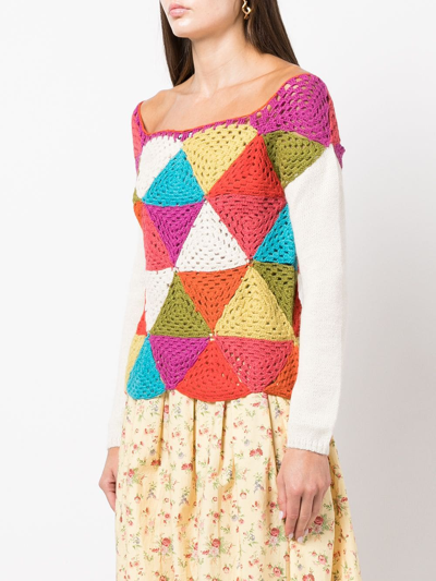 Shop Batsheva Long Sleeve Knitted Top In Multicolour