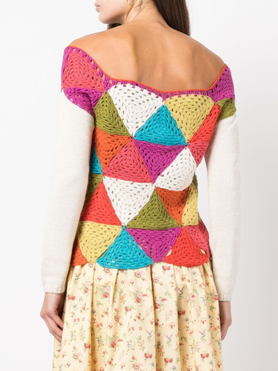 Shop Batsheva Long Sleeve Knitted Top In Multicolour