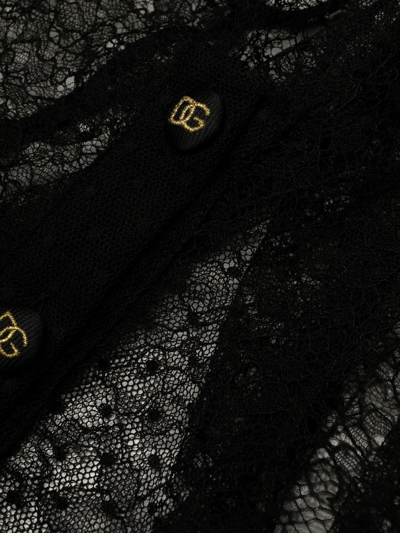 Shop Dolce & Gabbana Plunging Sheer Lace Bodysuit In Black