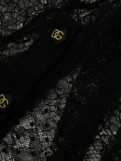 Dolce & Gabbana Plunging Sheer Lace Bodysuit In Black