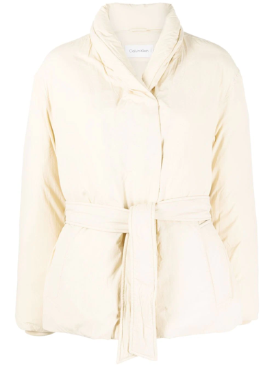 Shop Calvin Klein Down Wrap Puffer Jacket In Neutrals