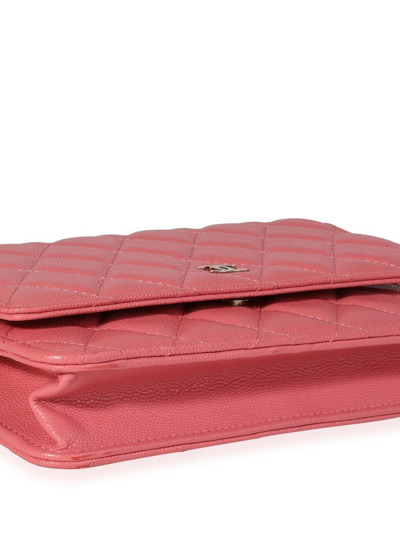 Pre-owned Chanel Cc Diamond-quilted Wallet-on-chain In Pink