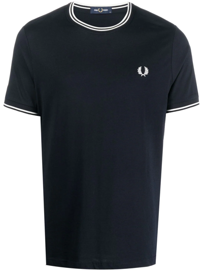 Shop Fred Perry Embroidered-logo Short-sleeved T-shirt In Blue