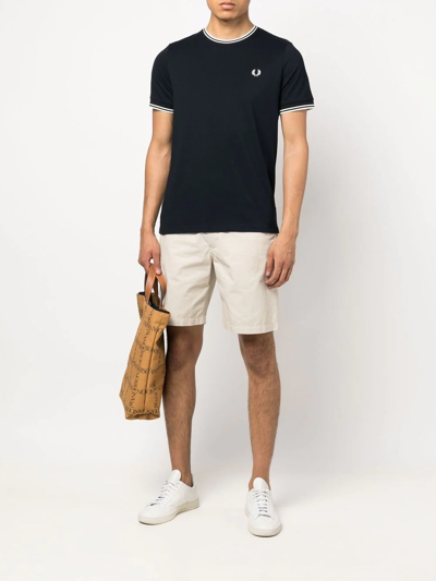 Fred Perry Embroidered-logo Short-sleeved T-shirt In Blue