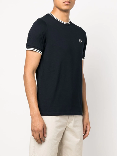 Fred Perry Embroidered-logo Short-sleeved T-shirt In Blue
