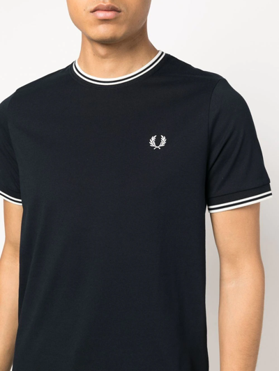 Fred Perry Embroidered-logo Short-sleeved T-shirt In Blue