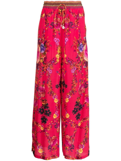 Shop Camilla View From The Veil Floral-print Silk Pants In Red