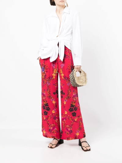 Shop Camilla View From The Veil Floral-print Silk Pants In Red