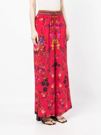 Shop Camilla View From The Veil Floral-print Silk Pants In Red