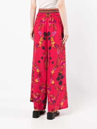 Shop Camilla View From The Veil Floral-print Silk Pants In Red