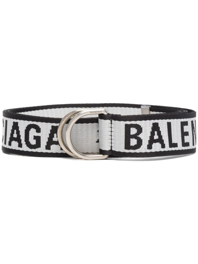 Shop Balenciaga D-ring Logo-jacquard Belt In Grey