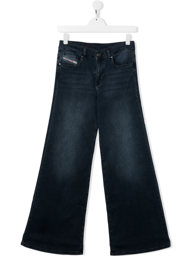 Shop Diesel Teen Wide-leg Jeans In Blue
