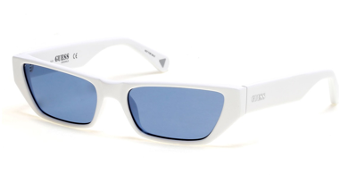 Shop Guess Blue Rectangular Unisex Sunglasses Gu8232 21v 56 In Blue / White