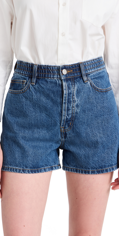 Still Here Ames Elastic Denim Shorts In Classic Blue