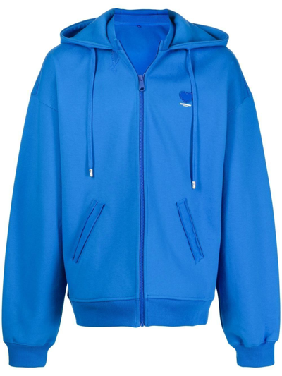 Shop Ader Error Zipped Cotton-blend Hoodie In Blue