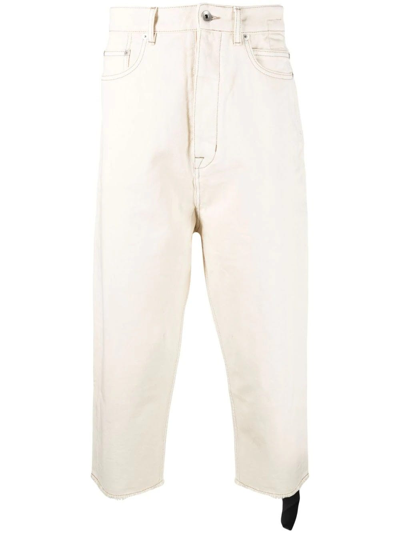 Shop Rick Owens Drkshdw Frayed Edge White Cropped Jeans
