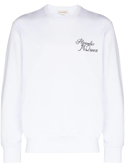 Shop Alexander Mcqueen Logo Print White Crew Neck Sweatshirt