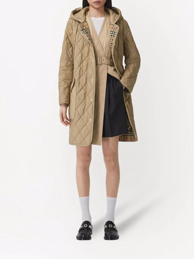 Shop Burberry Diamond-quilted Hooded Coat